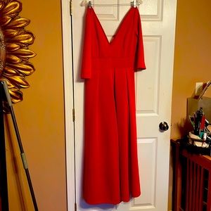 A red skirt pant outfit